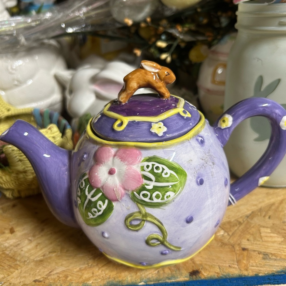 Home interiors Purple Ceramic Teapot with Rabbit Lid